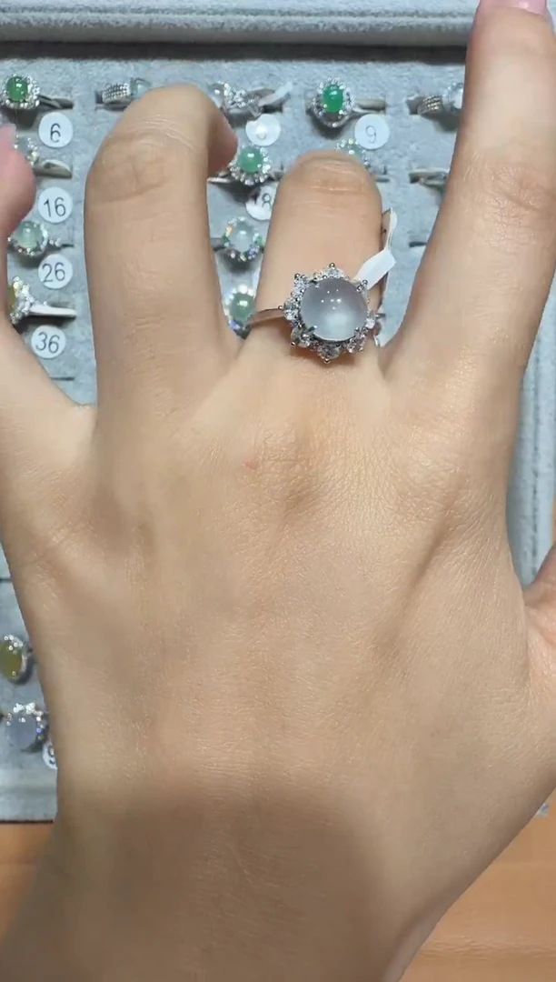 银S925镶嵌戒指翡翠925银镶翡翠戒指镶嵌116