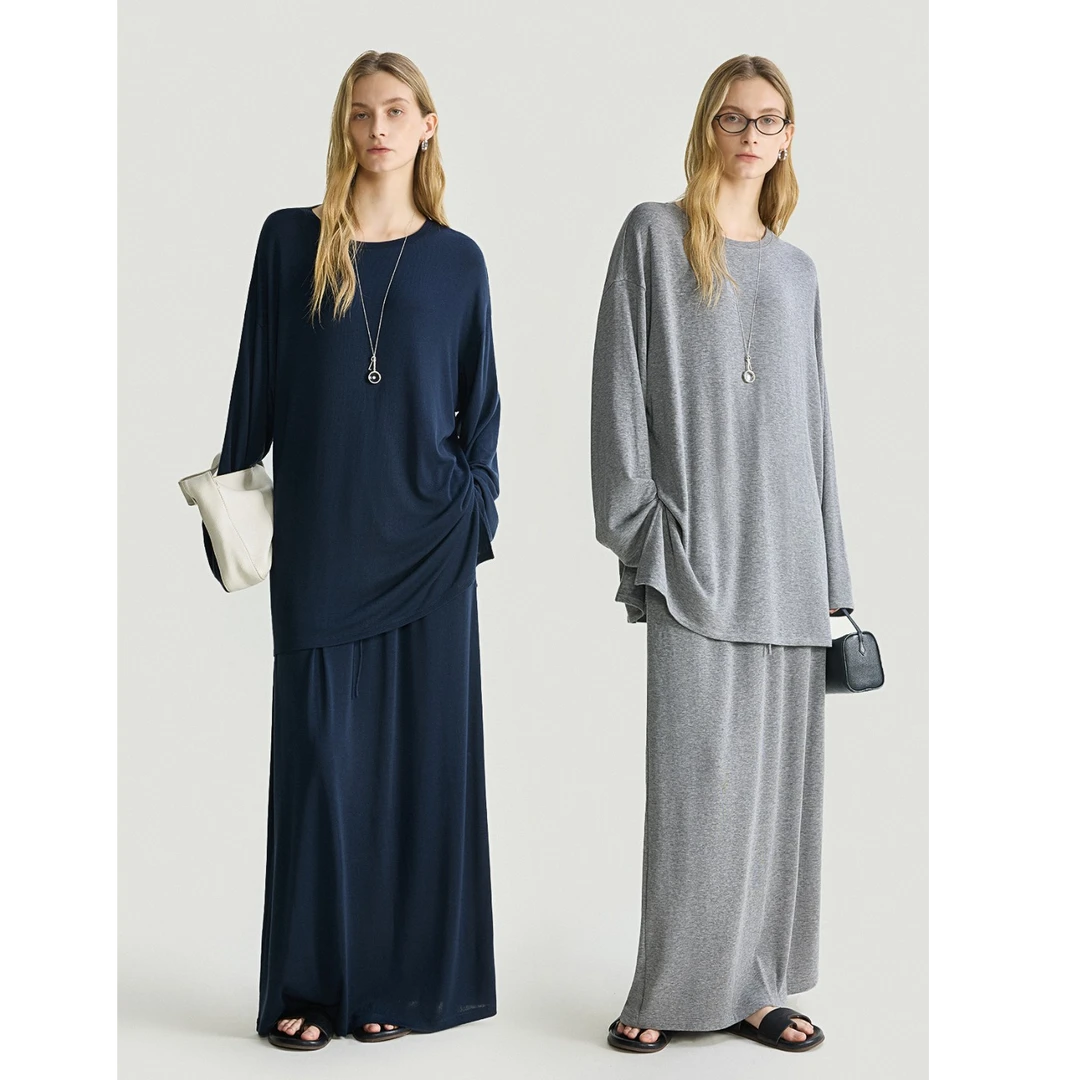 开间/强推B入 苣轻薄天丝羊毛弹力垂坠松弛纸片人上衣半裙两件套