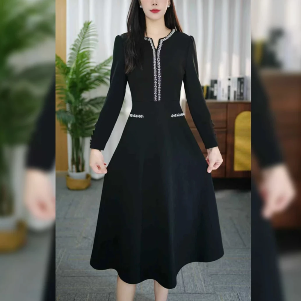 美依女装】WT179秋季显瘦时尚海贝显瘦修身中长款连衣裙裙子长袖