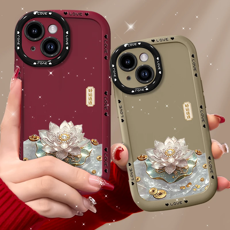 适用苹果13手机壳荷花连连泡芙壳全包简约硅胶软壳防摔保护套女