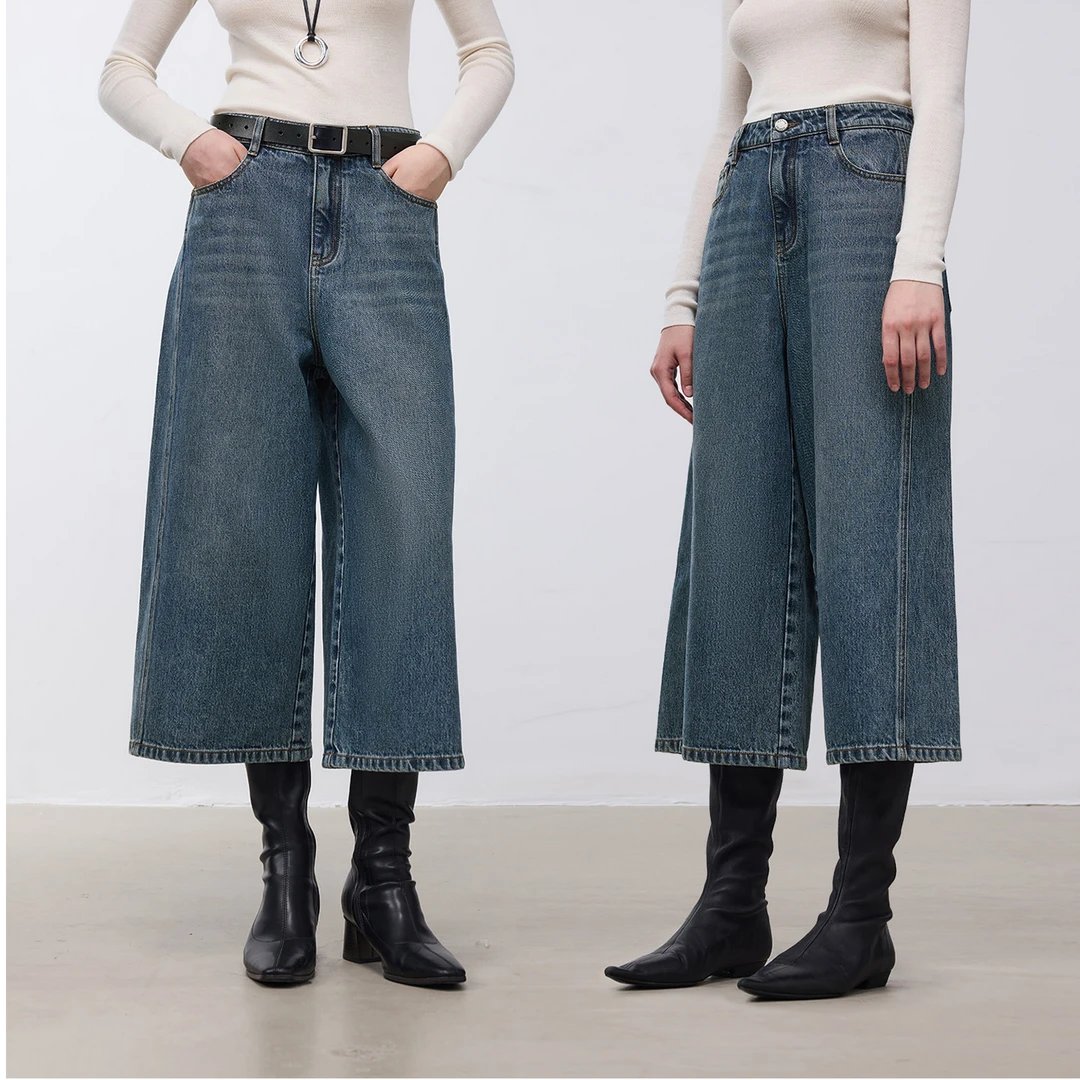 MARIUS【琥珀流光风】笔筒牛仔冈山宽松阔腿复古水洗八分牛仔裤