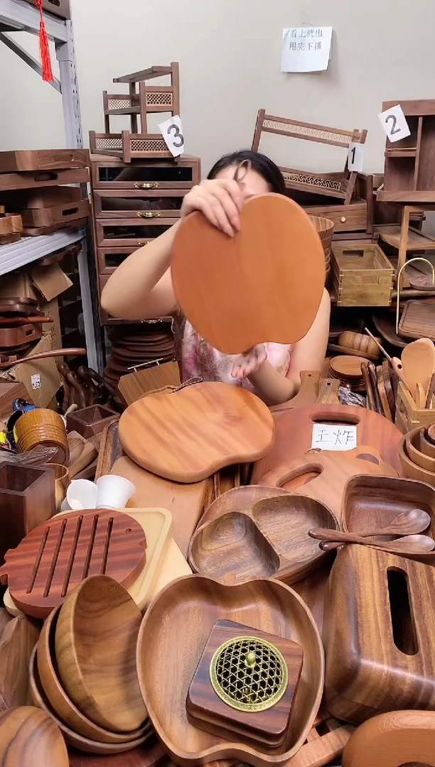 木   乌檀木苹果形菜板26*26*2cm  A