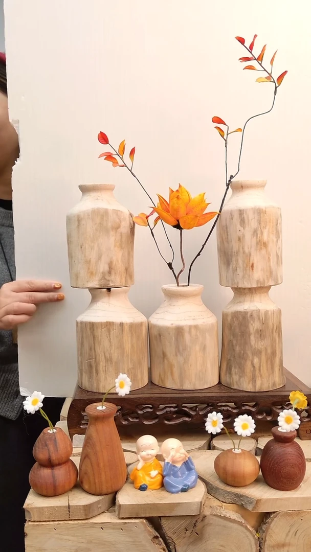 木实木花瓶自然开裂随机发一个带花