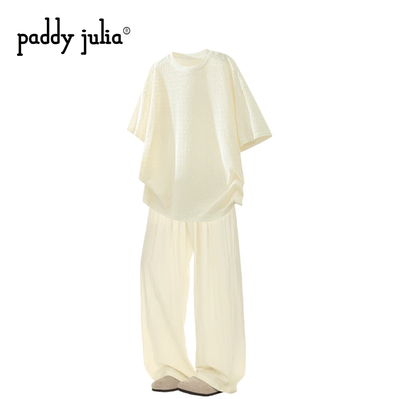 Paddy julia短袖t恤套装男士夏季薄款提花透气休闲直筒裤子一整套
