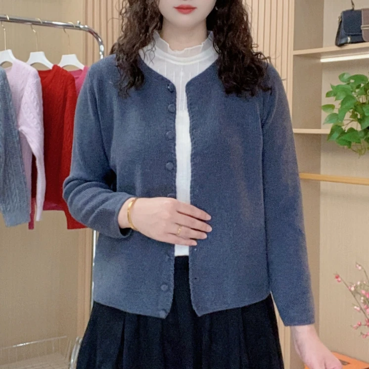 新款小香风百搭圆领开衫毛衣针织外套女2025秋季时尚长袖针织衫