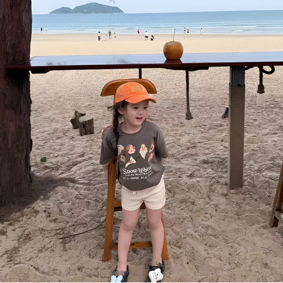 小惜亦2025女童夏装套装卡通印花T恤白色短裤小女孩洋气韩范衣服