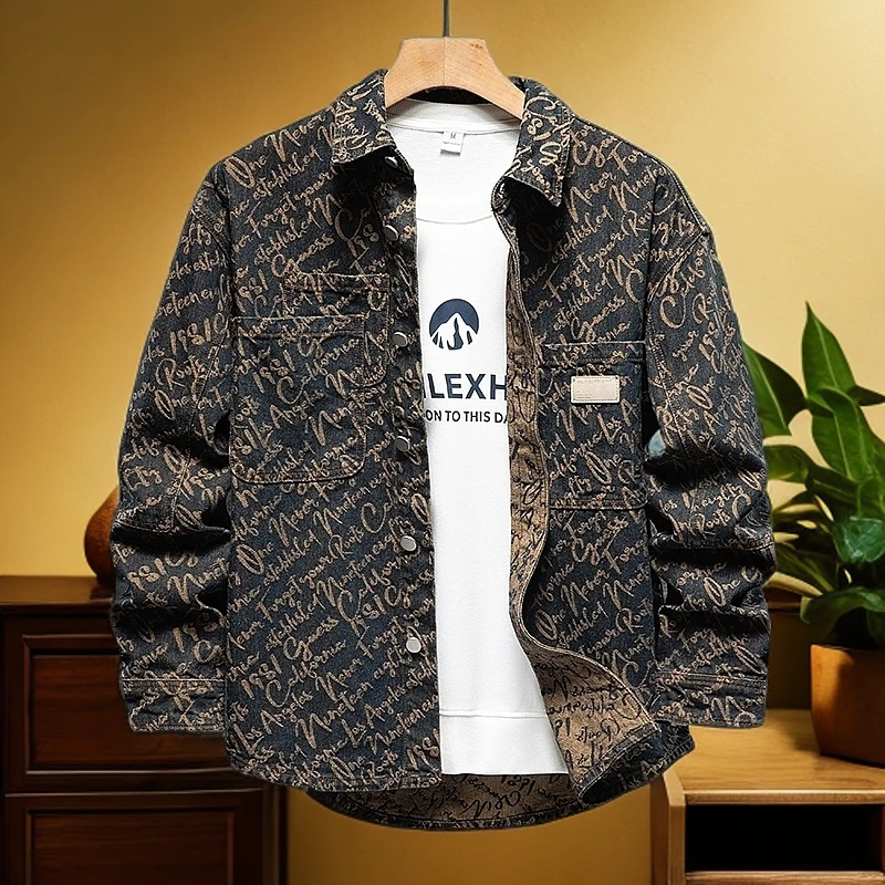 NYIG痞帅大码休闲男士牛仔外套复古宽松夹克衫秋季款百搭时尚上衣