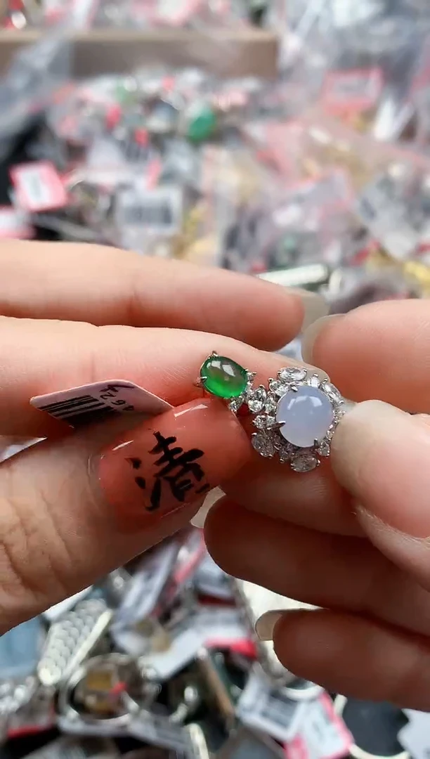 银S925镶嵌戒指翡翠天然A货缅甸翡翠