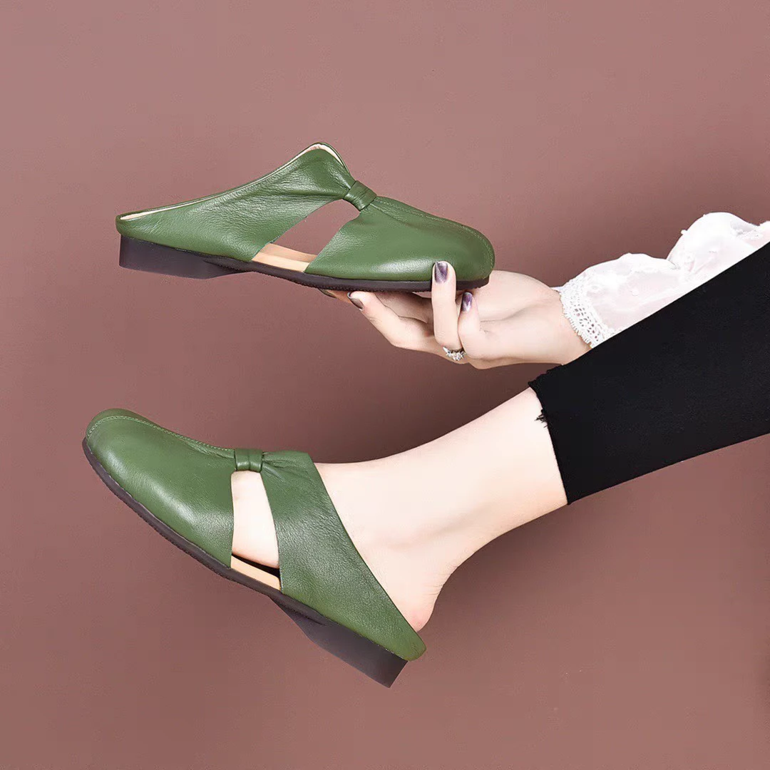 【真皮撤柜】半拖鞋女夏季外出平底凉拖鞋女软底百搭女士妈妈鞋拖鞋