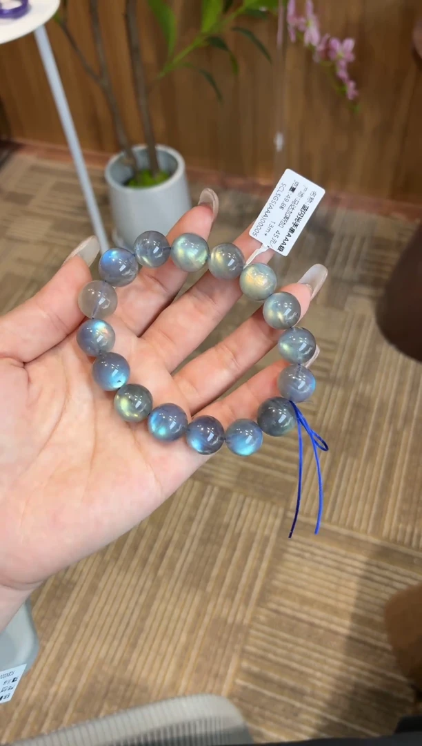 未镶嵌手串长石达**z蓝闪光石13m+