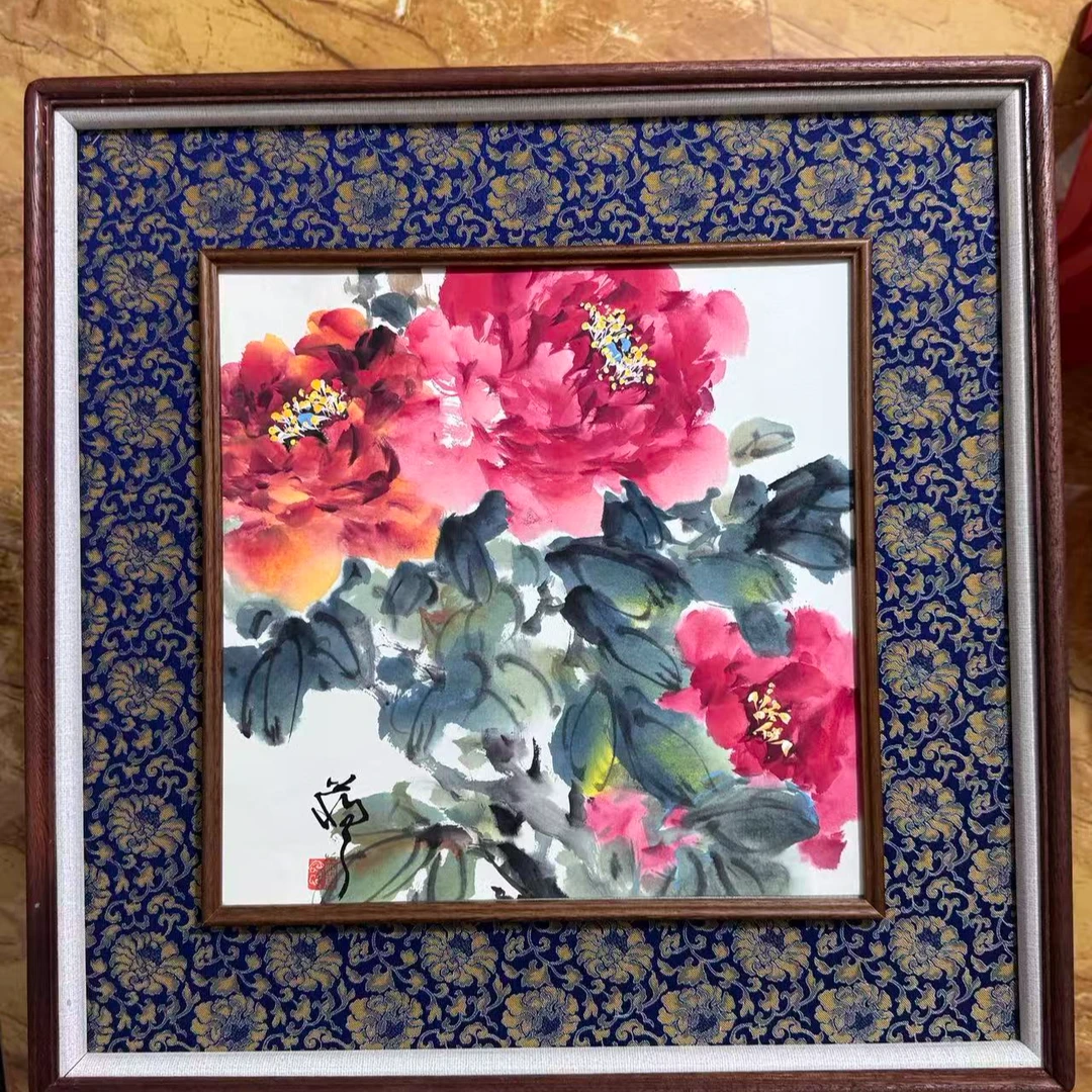 17花开富贵牡丹花自贴画客厅玄关国风竖版现代装饰