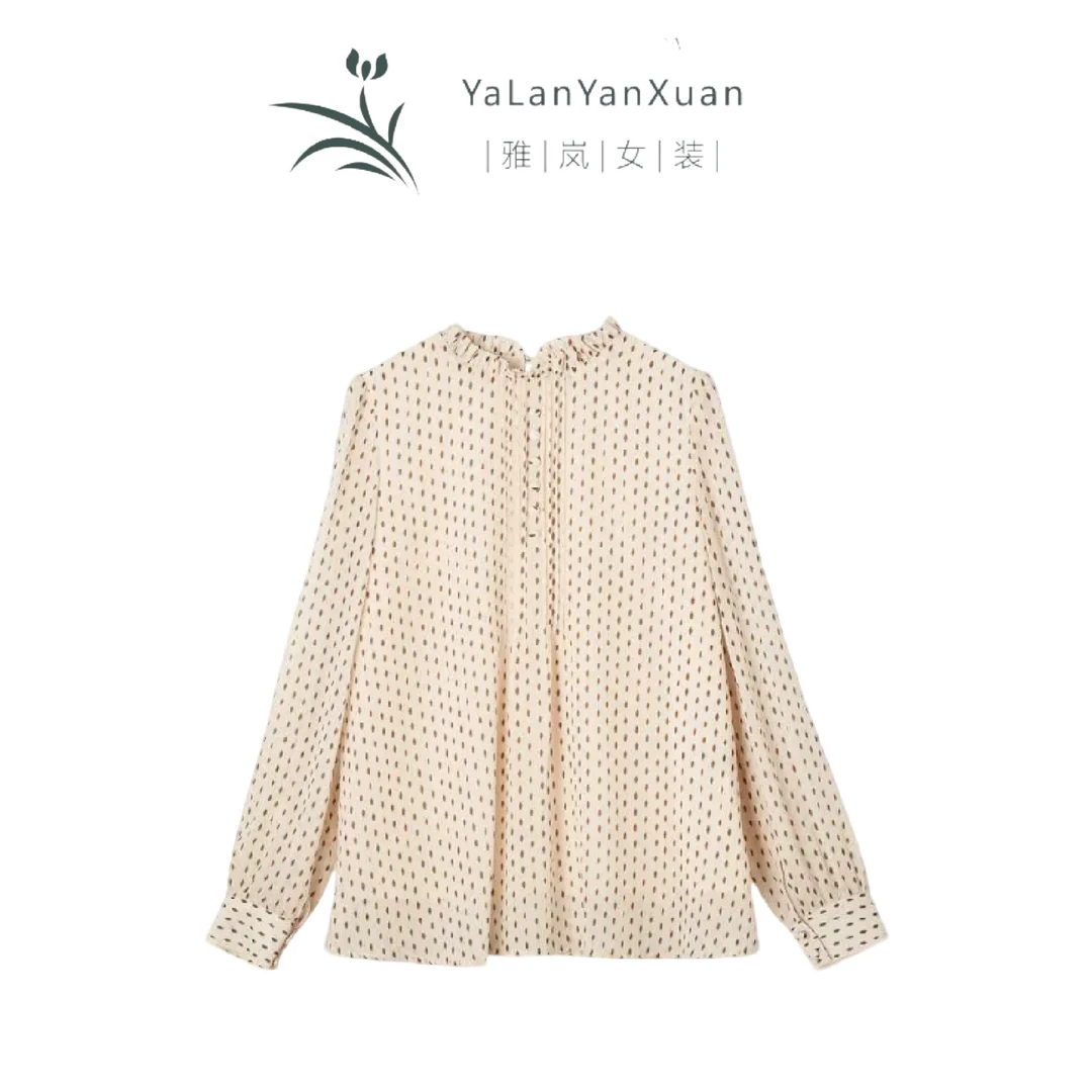 【雅岚女装】洋气宽松外穿显瘦衬衣波点衬衫春秋新款高领雪纺衫上衣