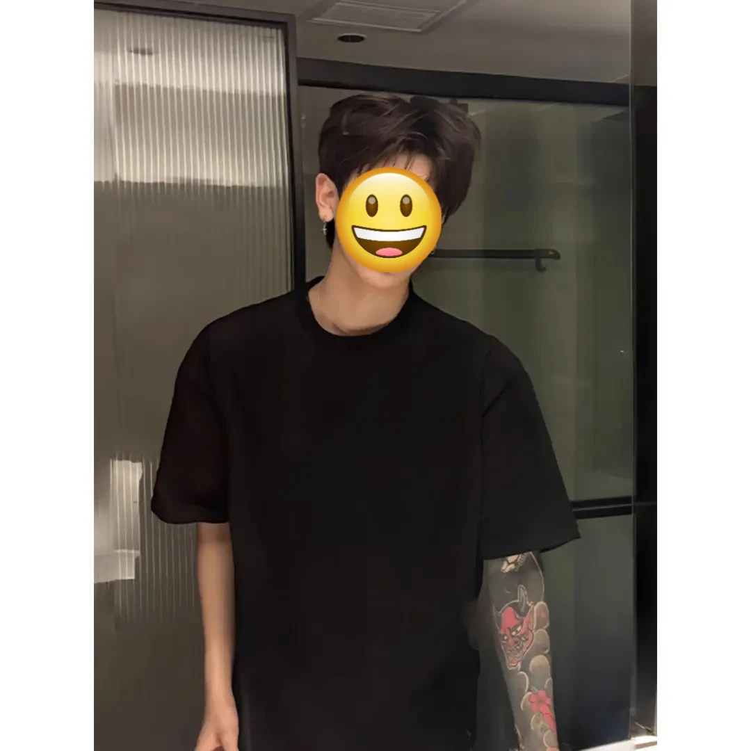 黑色cleanfit纯棉短袖t恤男生夏季美式潮牌痞帅宽松五分半袖体恤