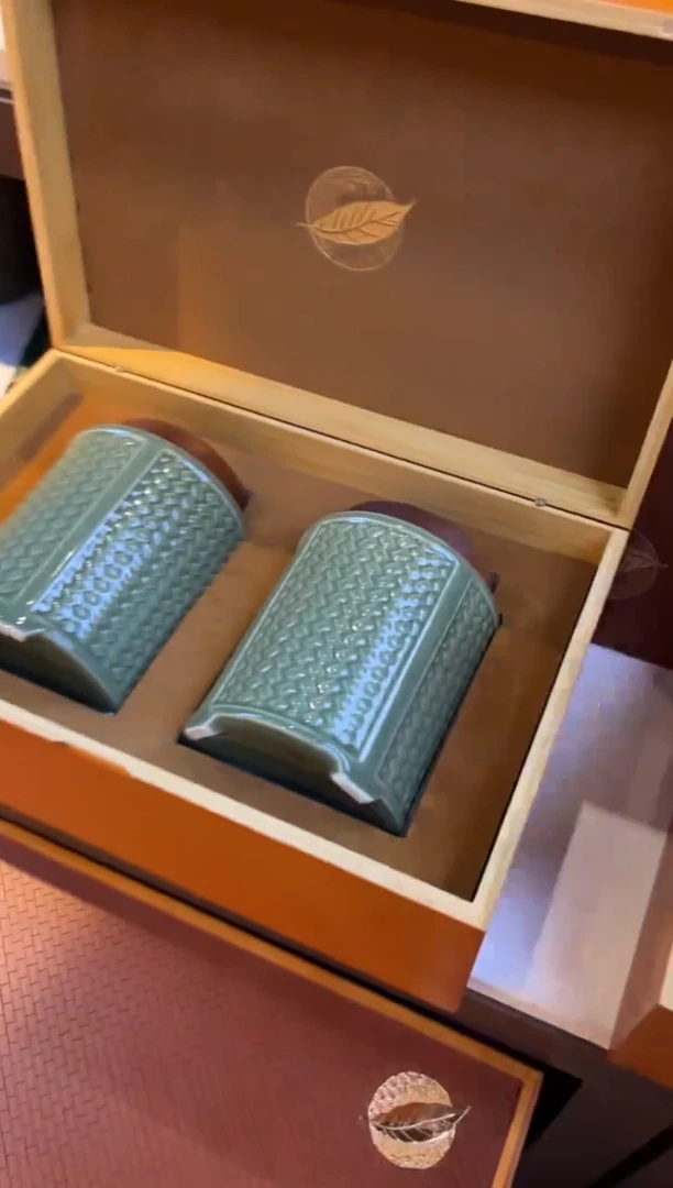 一叶成茗竹盒大双陶瓷罐装8套