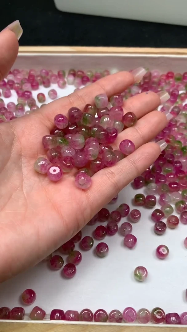 未镶嵌散珠碧玺D264 西瓜碧玺7*8mm11个4.9元