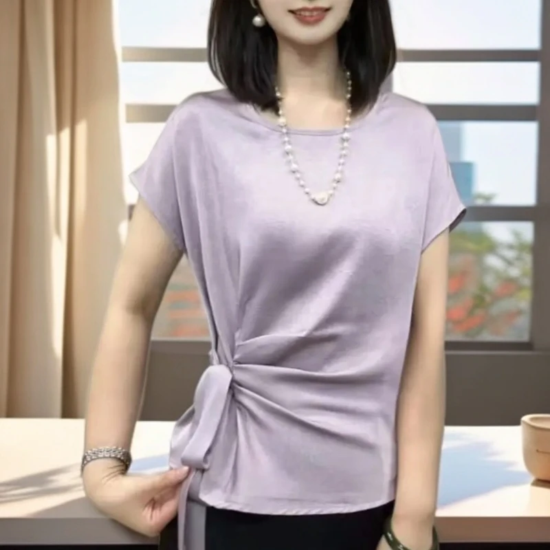 25年常规绑带夏季套头款纯色衬衫小衫设计感宽松修身气质时尚褶皱