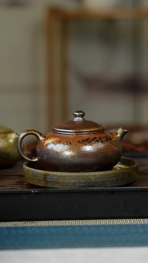 茶壶紫砂柴烧紫砂天青寒江