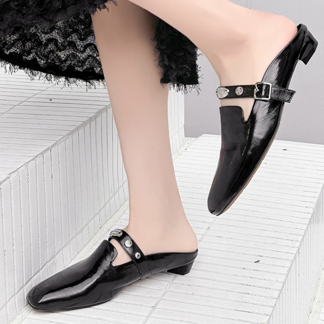 低跟牛皮包头托51585黑色