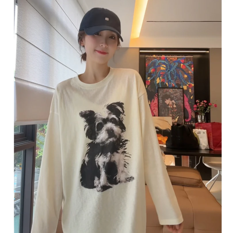 徐靖靖【长款小狗】打底衫T恤显瘦长款上衣春游出行洋气休闲2502159