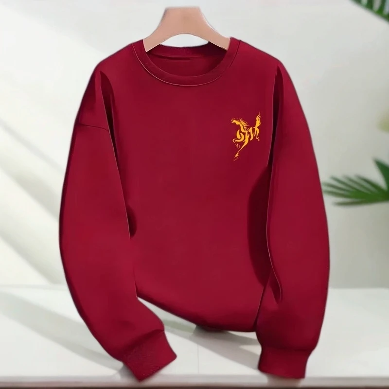 仓石一树2026马年本命年圆领卫衣男士春秋冬季加绒潮流宽松上衣服