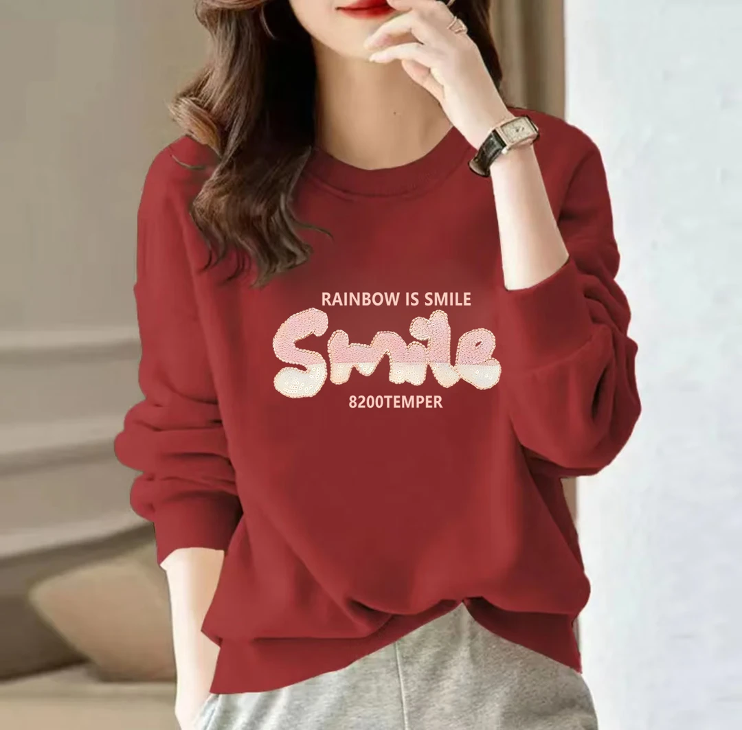 男女情侣款青春设计感情侣INS圆领卫衣-粉钻字母