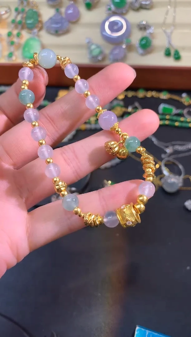 足金镶嵌手串翡翠手串|8500+425