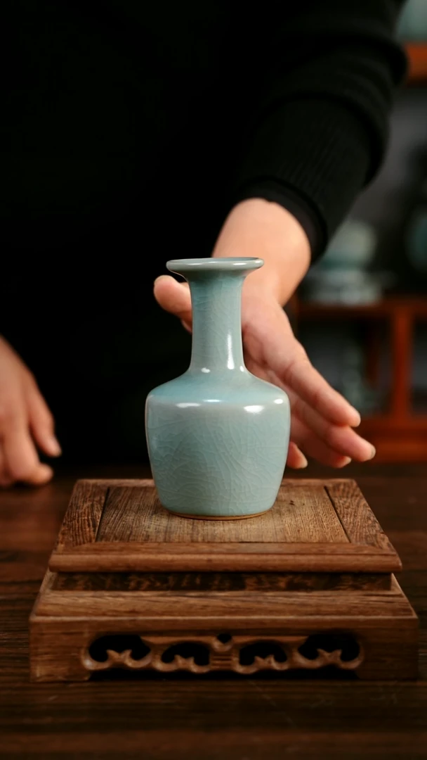 摆件陶青霁汝窑仿古釉瓶子