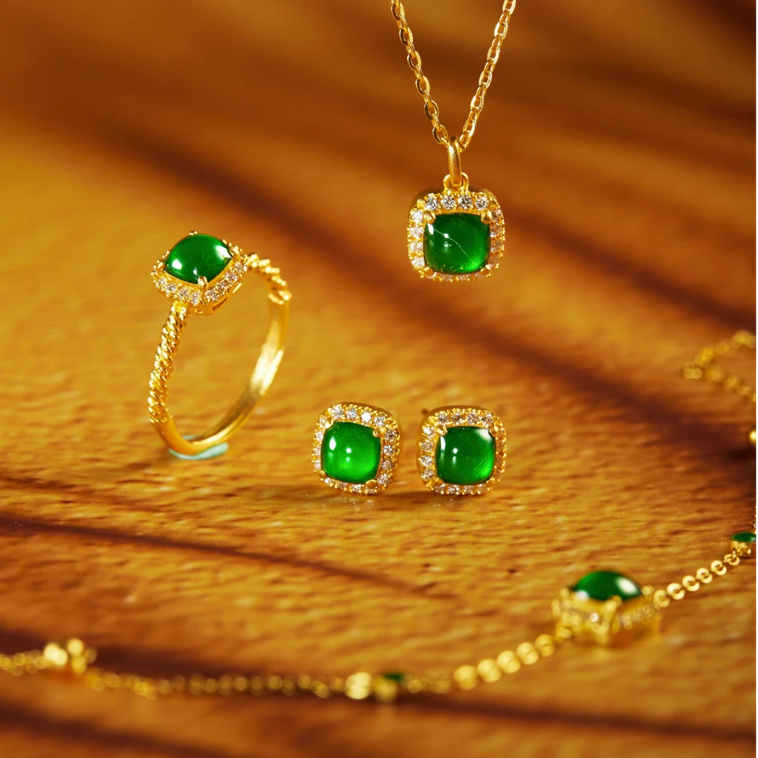 ×芳华小方糖黄金镶钻项链戒指耳环宝石级珐琅520送女友情人节礼物