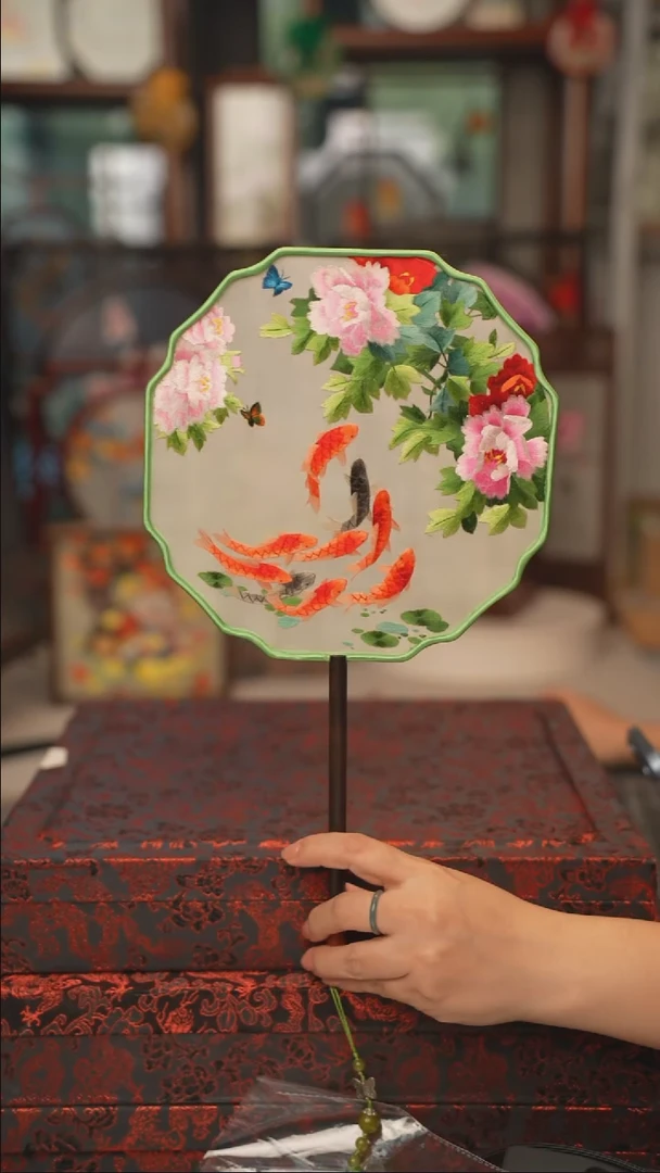 扇子团扇 绣花双面非遗