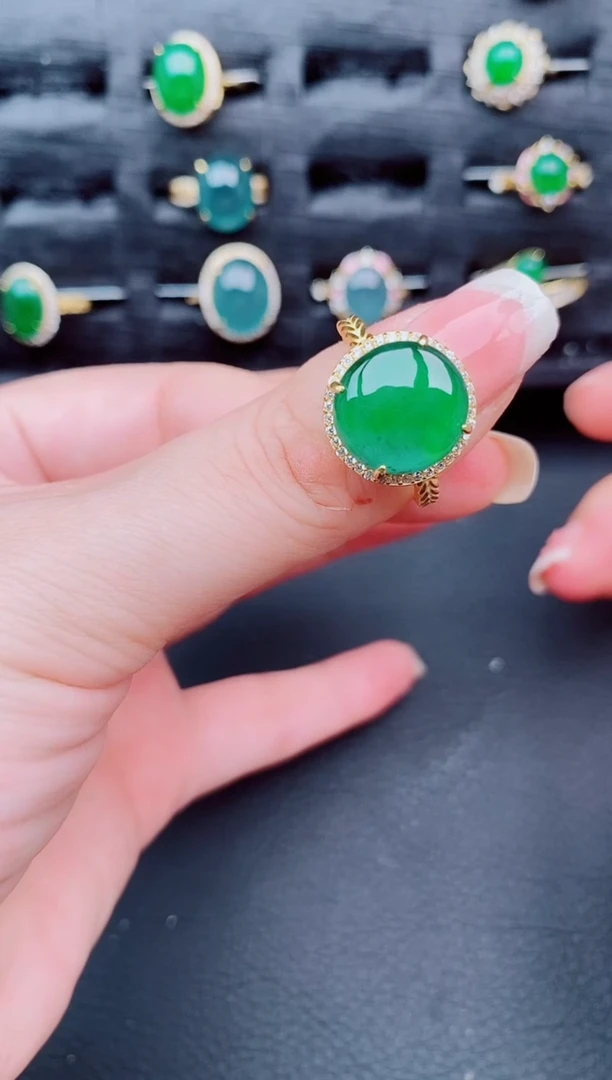 翡翠戒指银S925镶嵌天然a货翡翠385