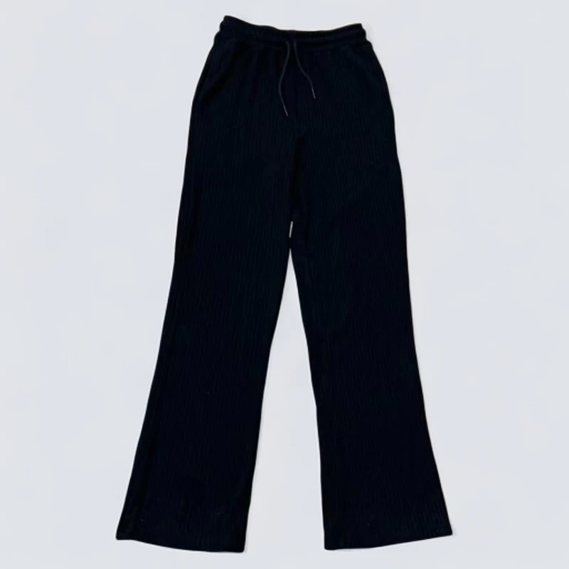 艳儿家【针织微弹坑条羊毛裤】高腰休闲直筒裤黑色宽松宽松