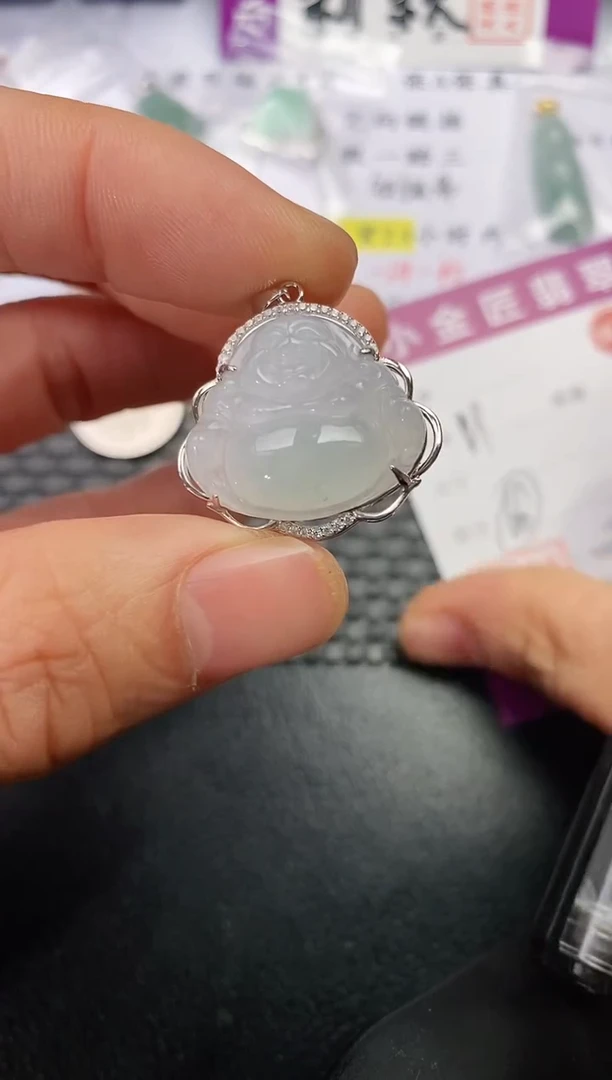 吊坠(不含链)银S925镶嵌翡翠幸**车挂件