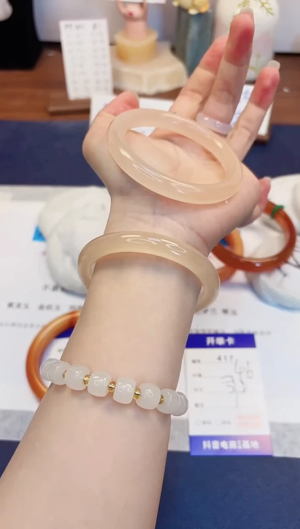 【闪购商品】石英质玉手镯未镶嵌417-美人条藕粉-圈口57