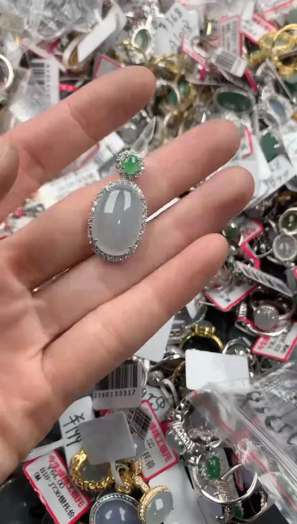 银S925镶嵌戒指翡翠555   1