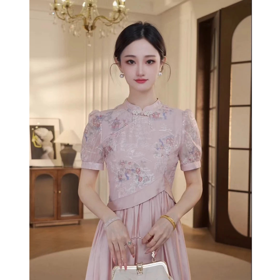 【双双&GERTCOREL】锦安 新中式天丝彩绣解构设计连衣裙CC252L1074