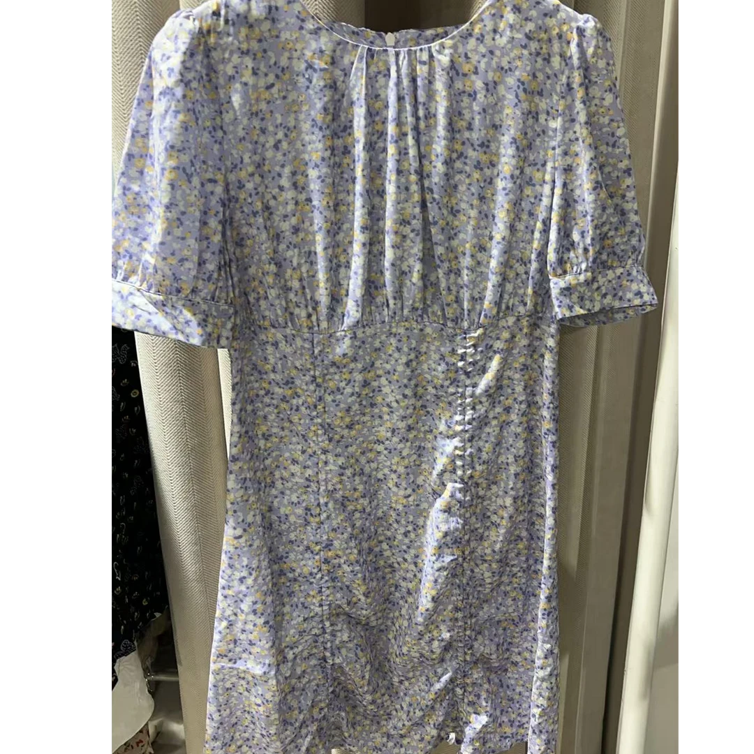 孤品【2567】紫色碎花连衣裙女款女款女款女款