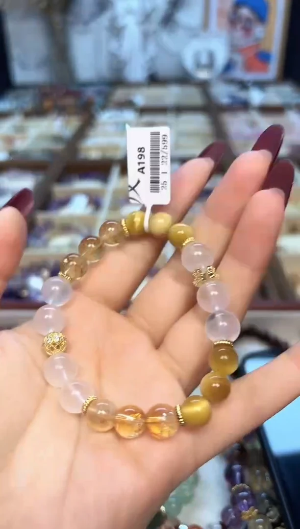 【闪购商品】水晶手链未镶嵌A198天然水晶+金虎眼+黄塔晶手串