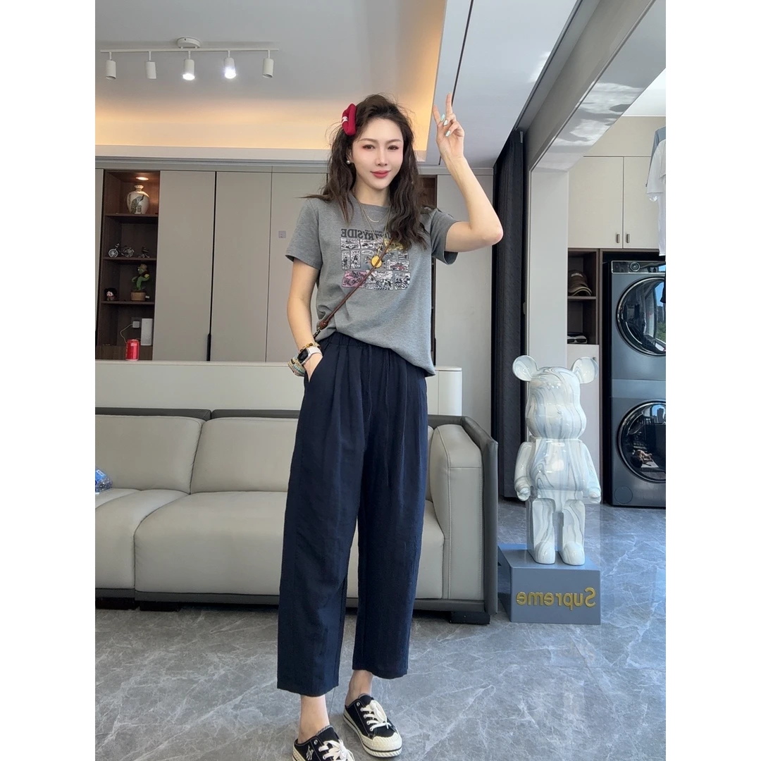 百搭裤女夏季新款宽松直筒休闲小个子莱赛尔亚麻阔腿裤JJ-82668