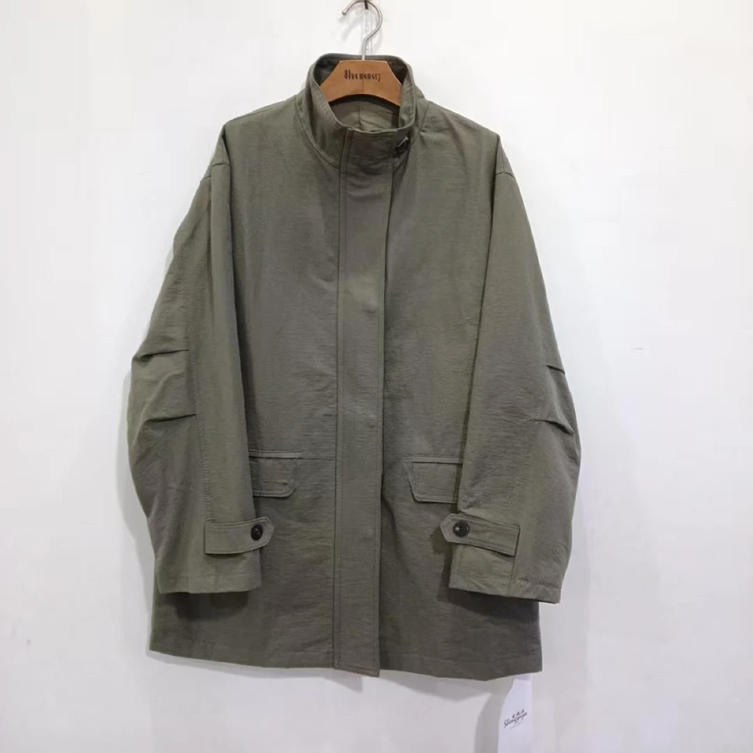69102 三色中长款拉链风衣