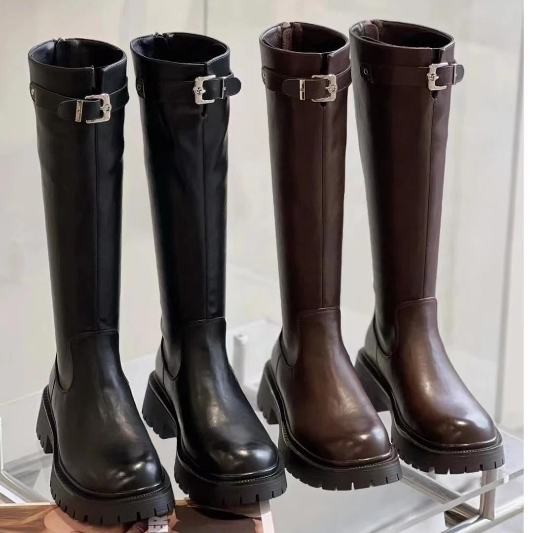 秋冬新款韩版通勤瘦瘦简约厚底裸靴长靴16-165B(加绒)