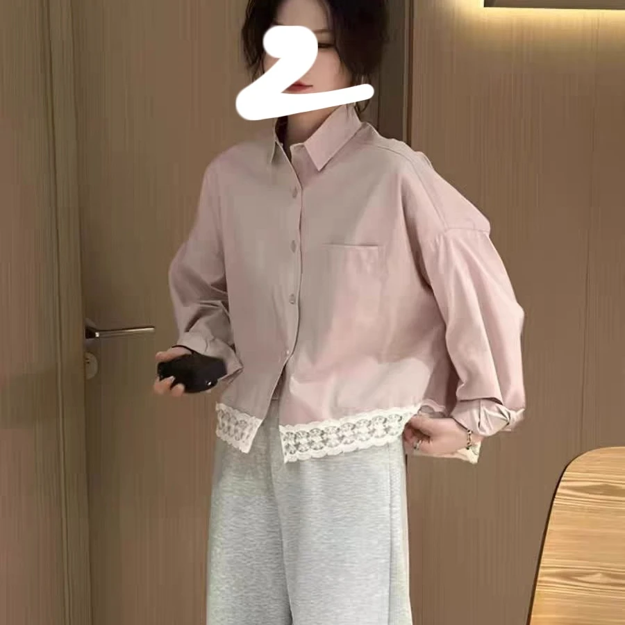 《柚子同款》ZJ韩版小版花边长袖衬衫602