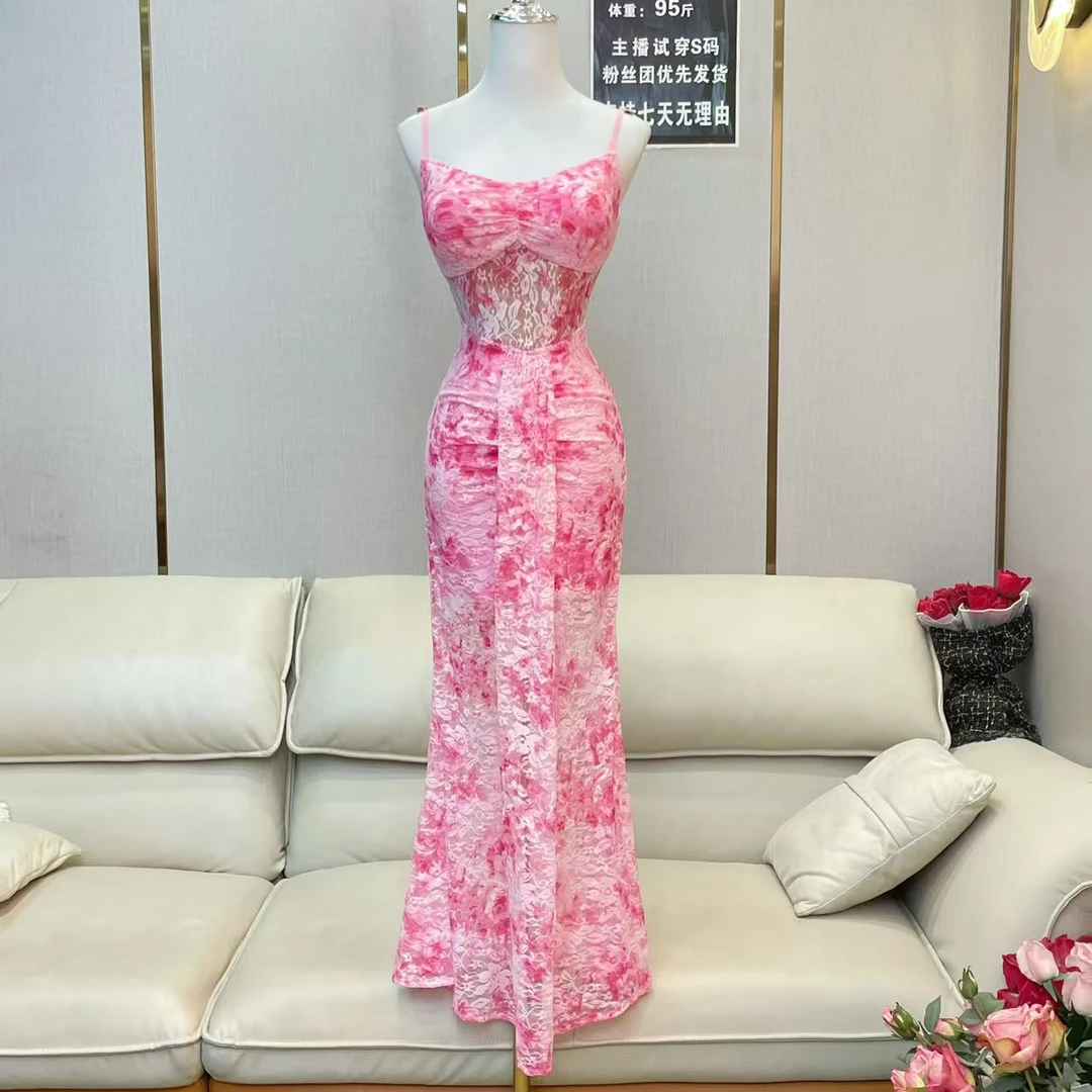 BECHARMING「微醺爱神」时尚气质显瘦晕染镂空修身连衣裙Q0949