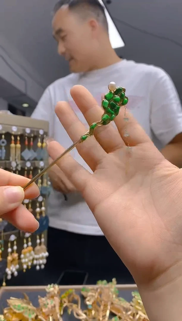 【闪购商品】翡翠耳饰合金78翡翠发簪