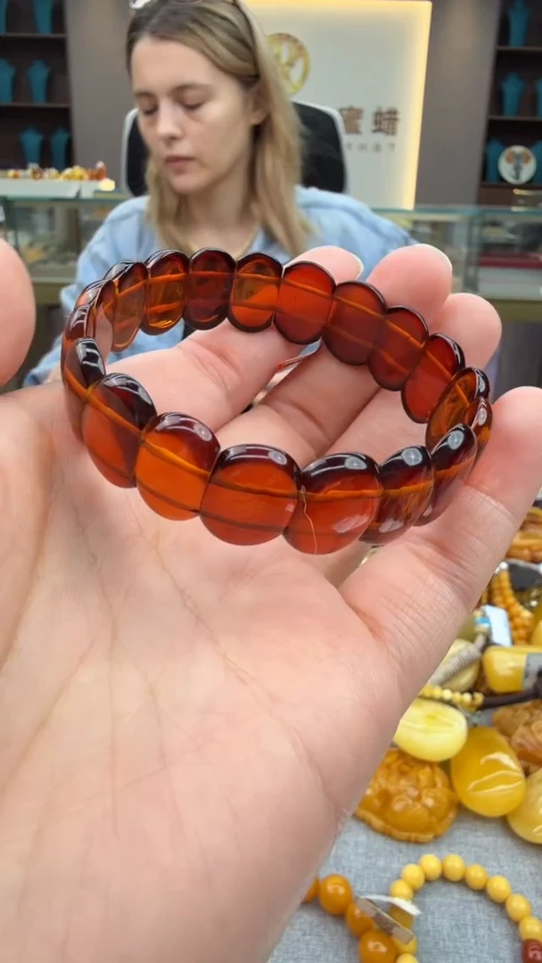 手链琥珀未镶嵌40秒拍号 假一罚三