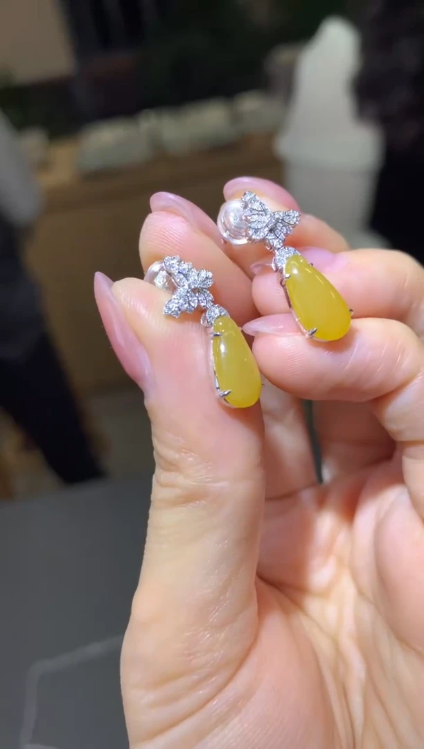 18K金镶嵌翡翠耳饰|不退不换