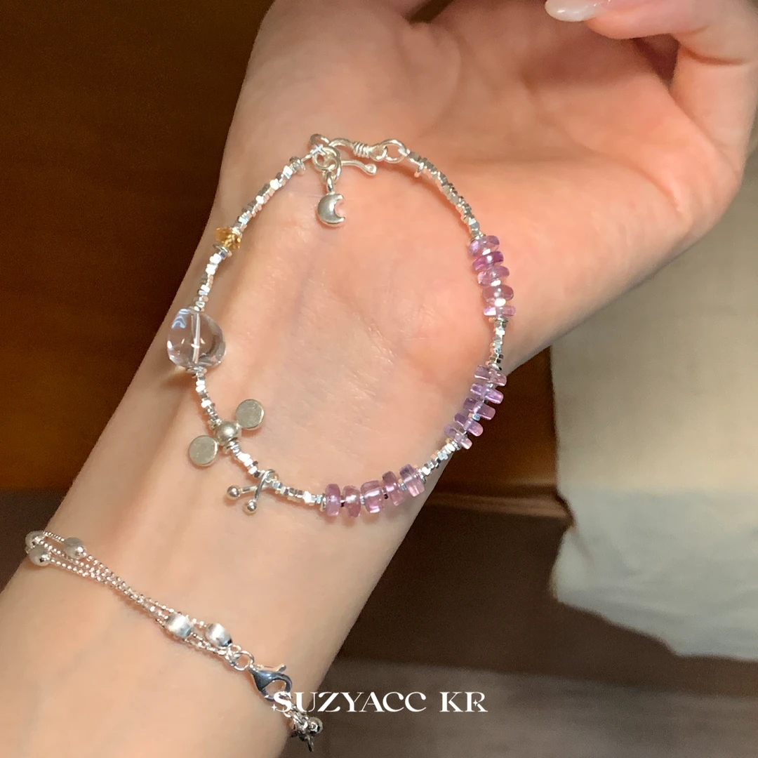 Suzyacc Kr 925银手链 【紫罗兰】紫色手工银饰品气质可爱百搭C2256