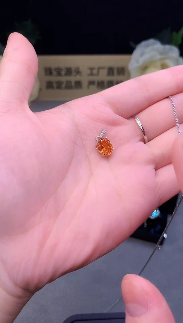 颈饰银S925镶嵌石榴石（芬达石）1010