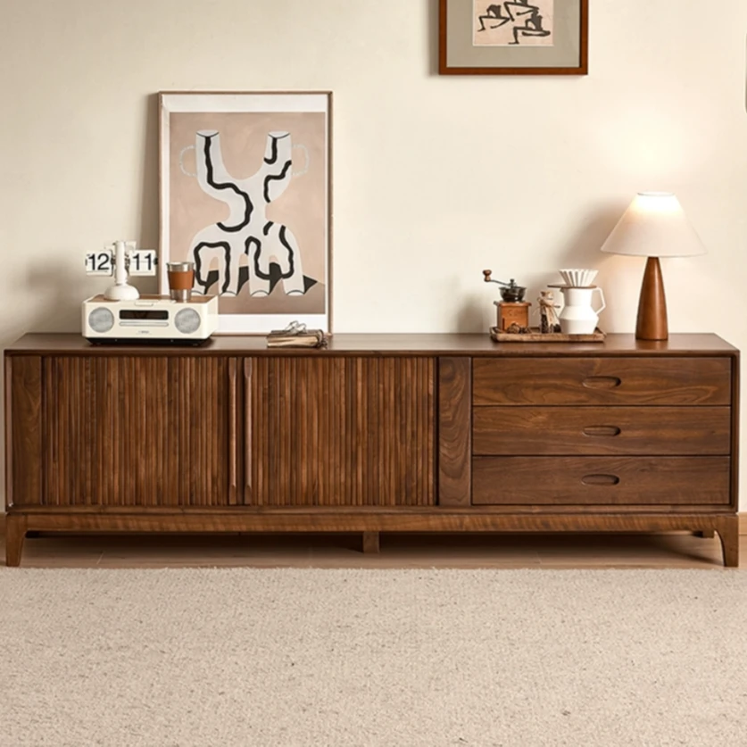 北美黑胡桃木电视柜中古风电视机柜实木客厅家用储物收纳柜