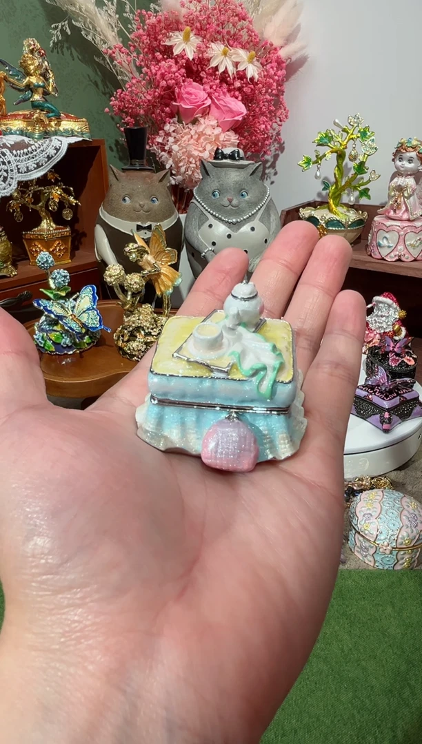 【闪购商品】瓷片福福价格高质珐琅彩合金摆件首饰盒