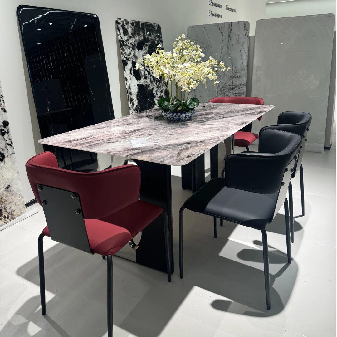 X05脚#条桌家具意式轻奢微晶石长方形餐桌小户型饭桌极简家用饭桌